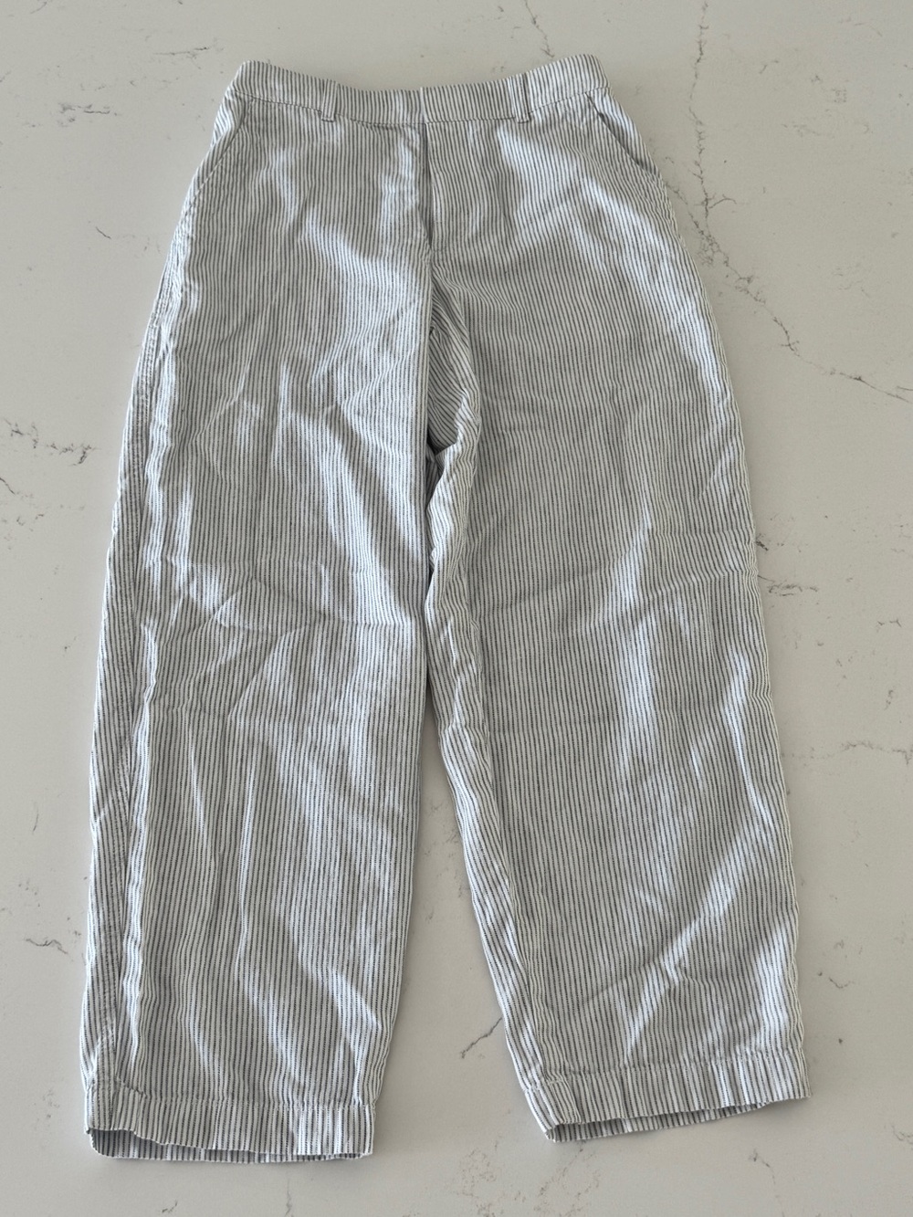UNIQLO Linen Cotton Tapered Striped Pants White Navy XS